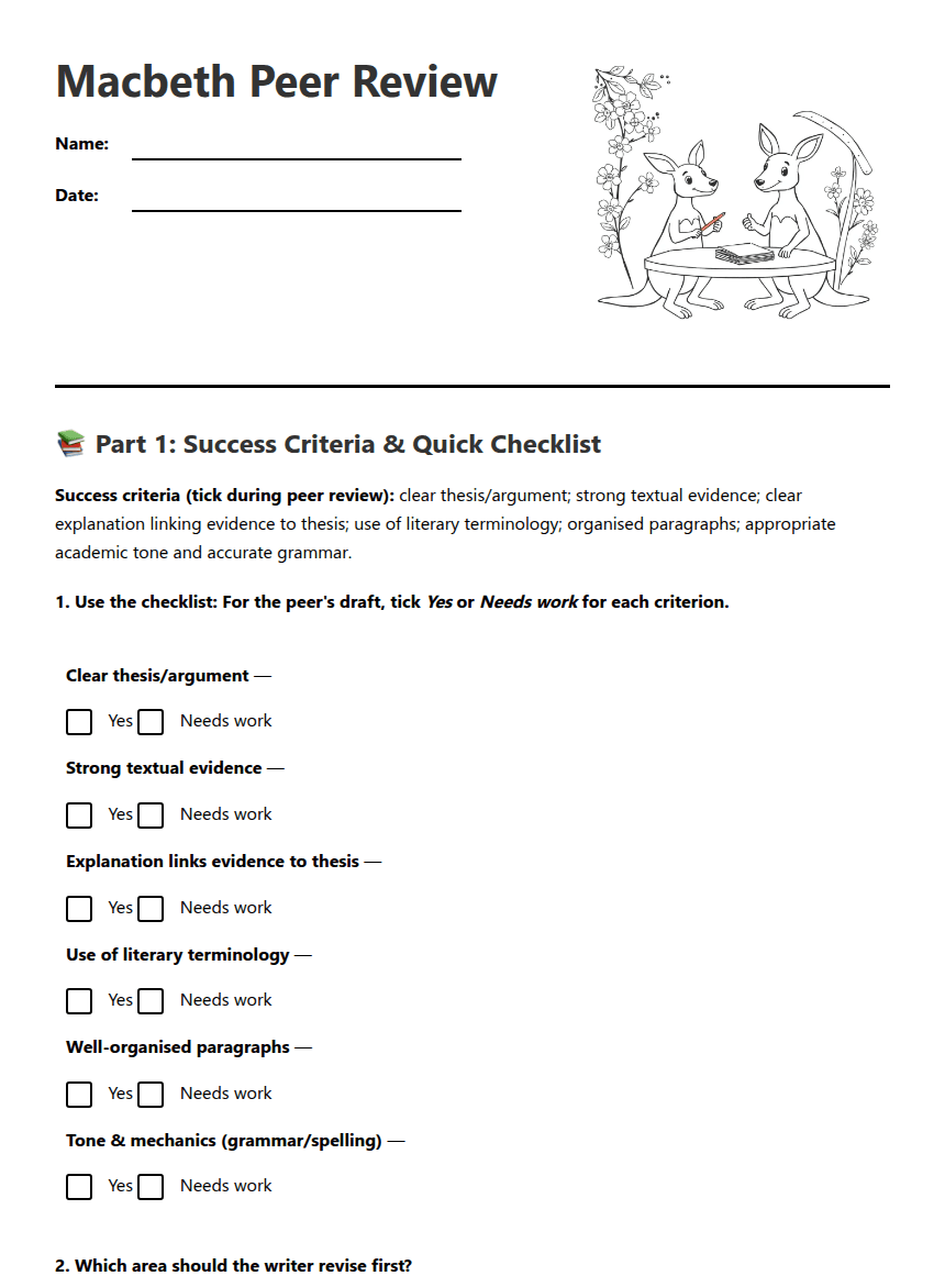 Macbeth Peer Review worksheet preview