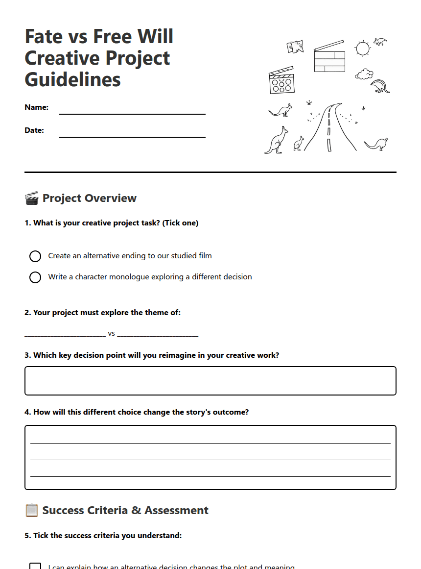 Fate vs Free Will worksheet preview