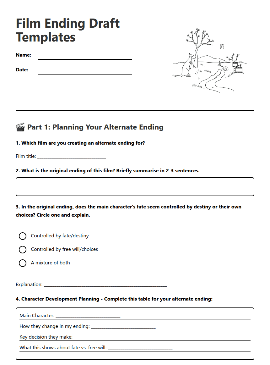 Film Ending Draft Templates worksheet preview