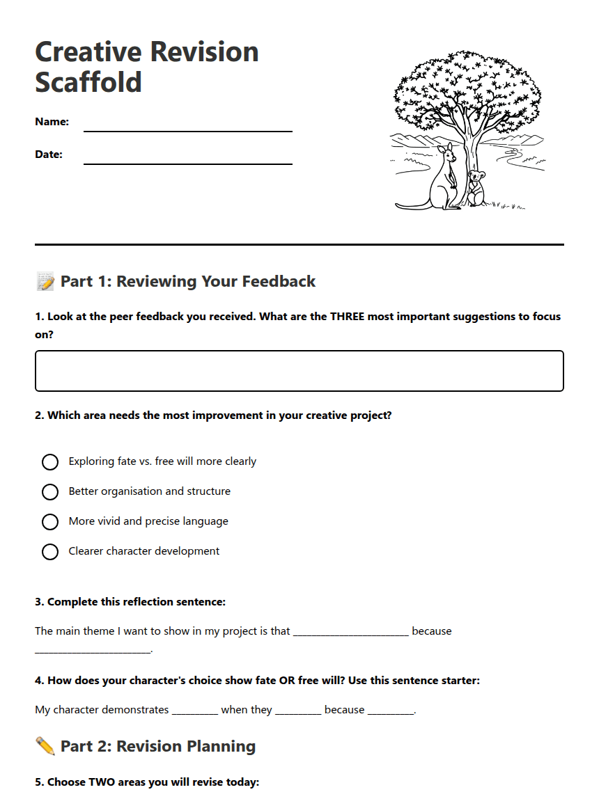 Creative Revision Scaffold worksheet preview