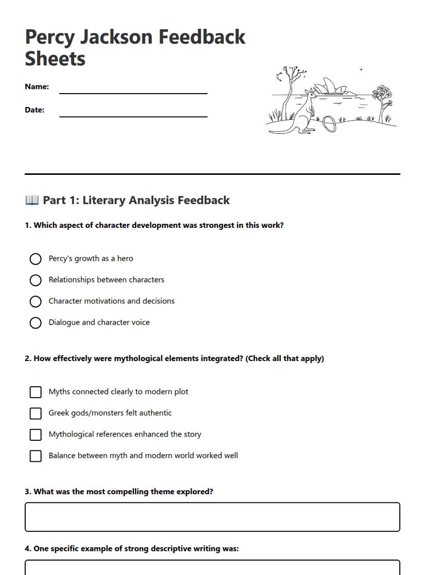 Percy Jackson Feedback Sheets