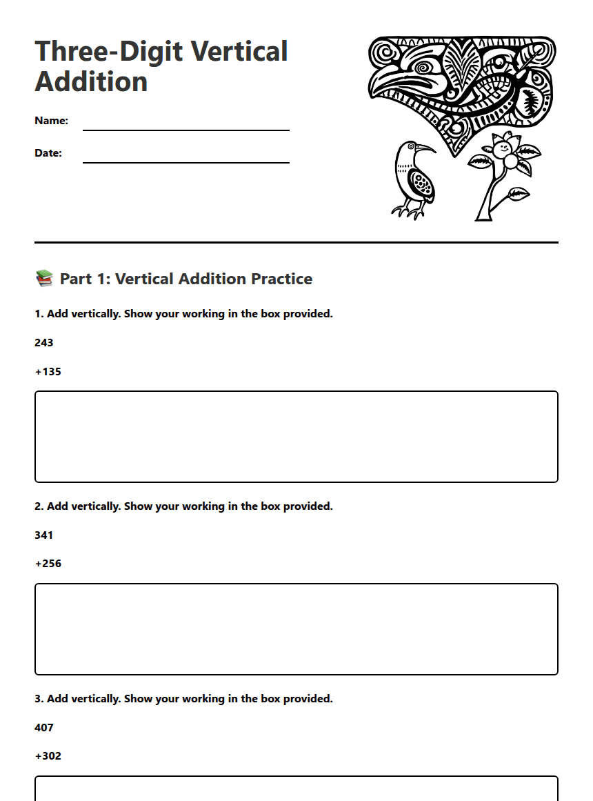 Three-Digit Vertical Addition worksheet preview