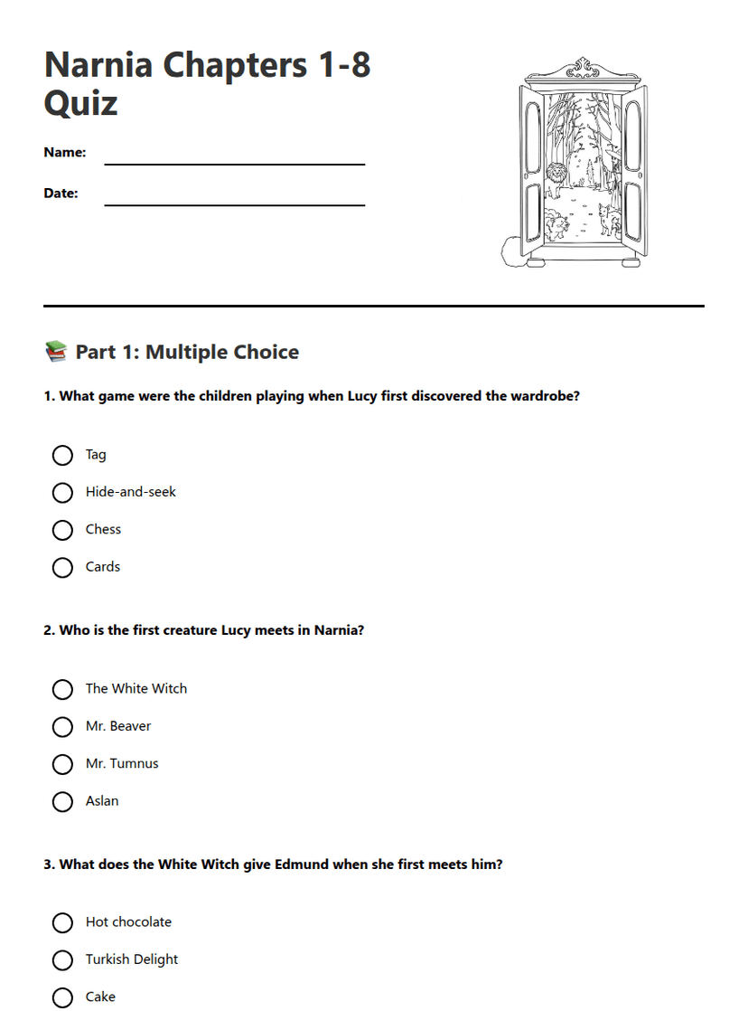 Narnia Chapters 1-8 Quiz