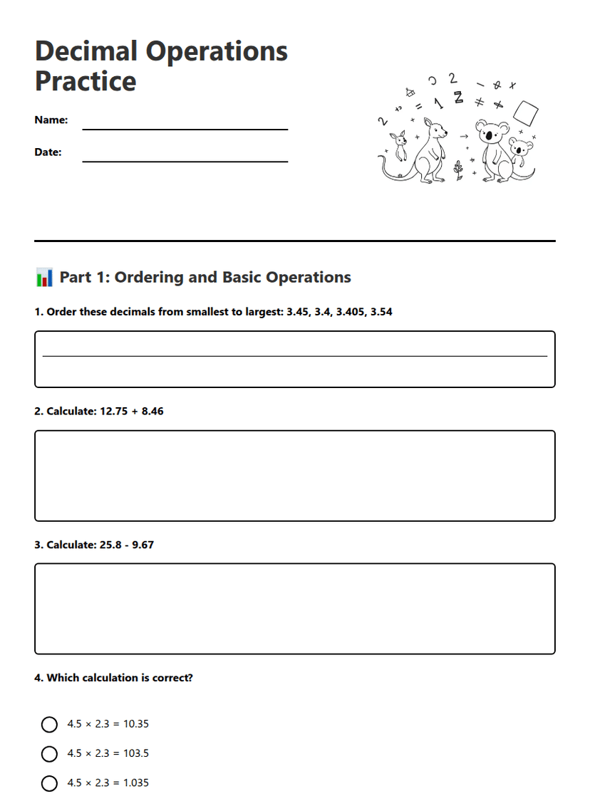 Decimal Operations Practice