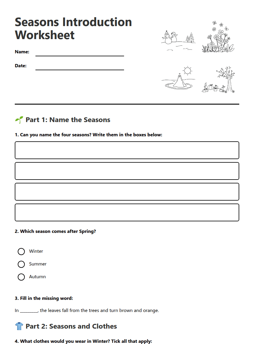Seasons Introduction Worksheet worksheet preview