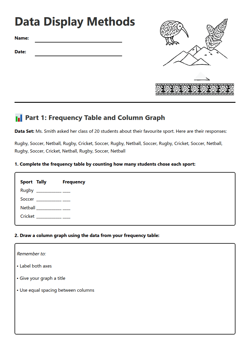 Data Display Methods worksheet preview