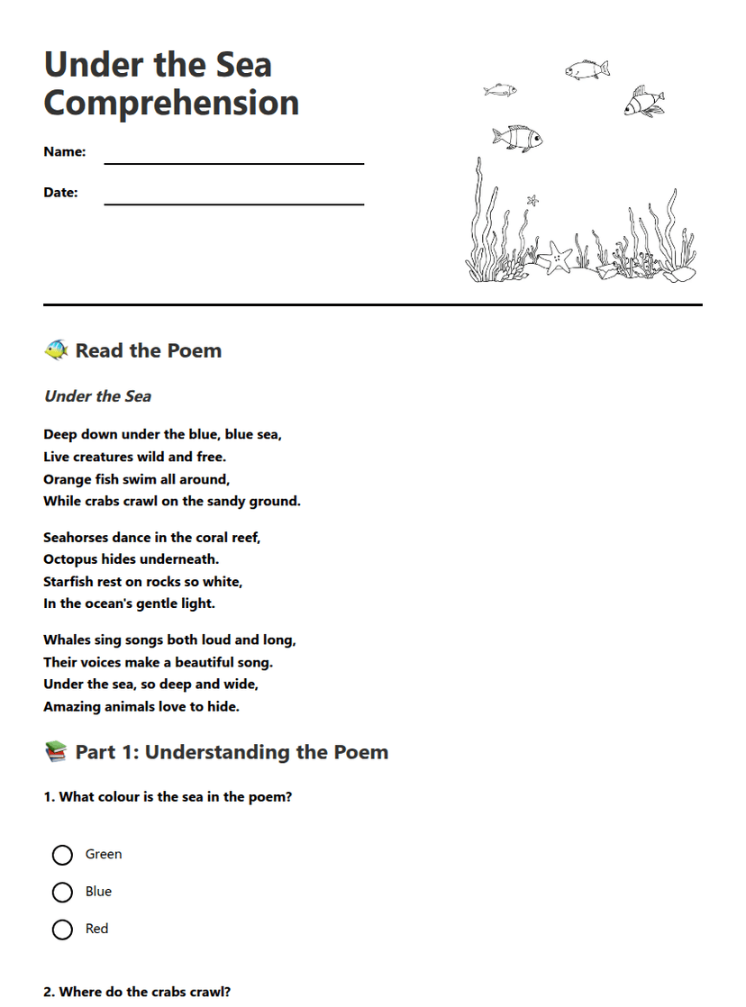 Under the Sea Comprehension