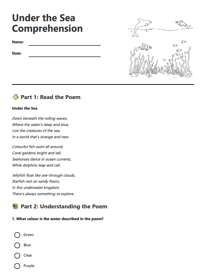 Under the Sea Comprehension