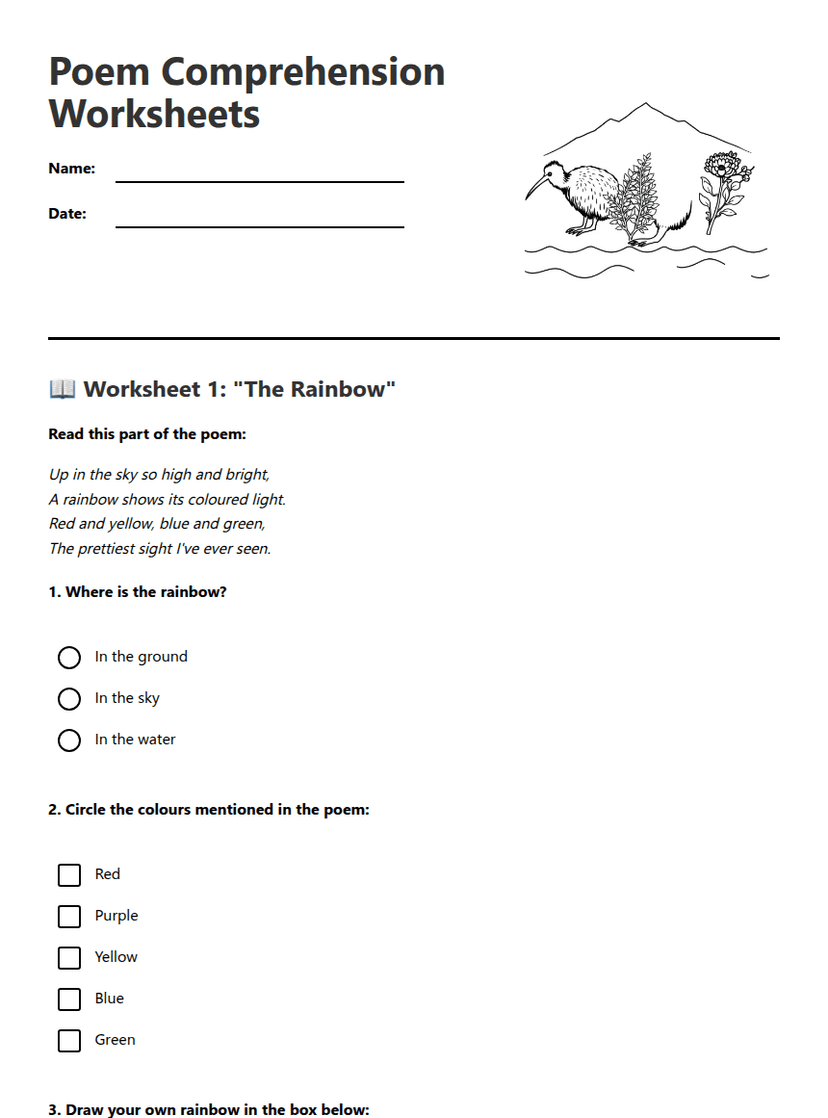 Poem Comprehension Worksheets