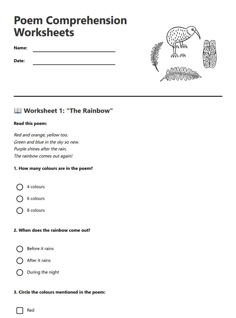 Poem Comprehension Worksheets