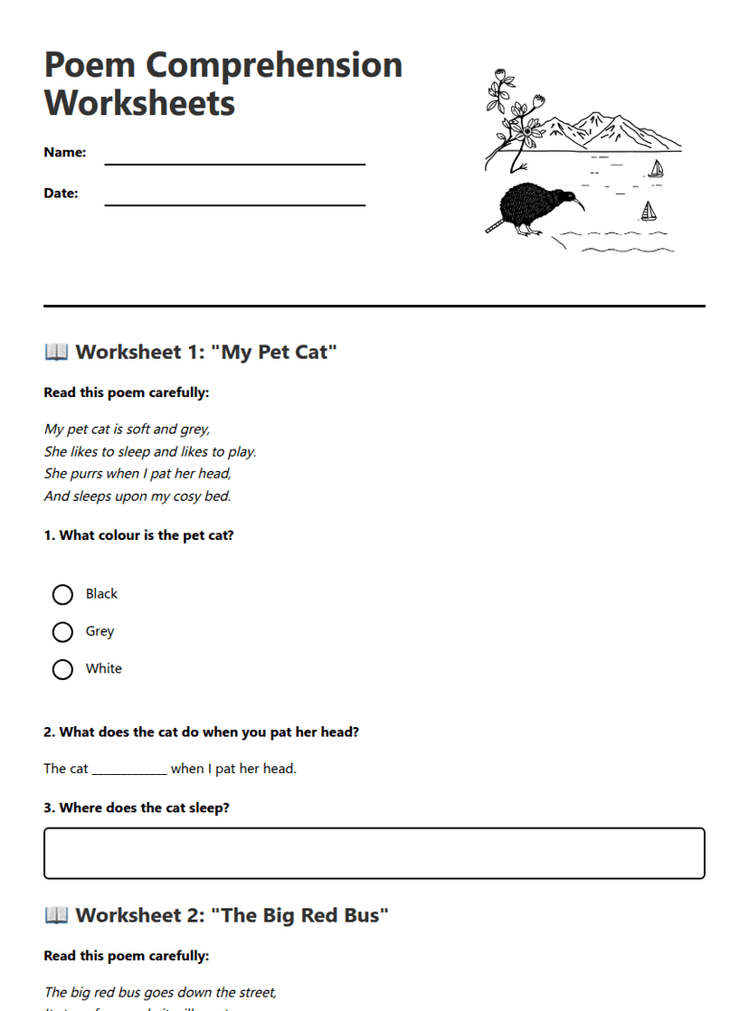Poem Comprehension Worksheets