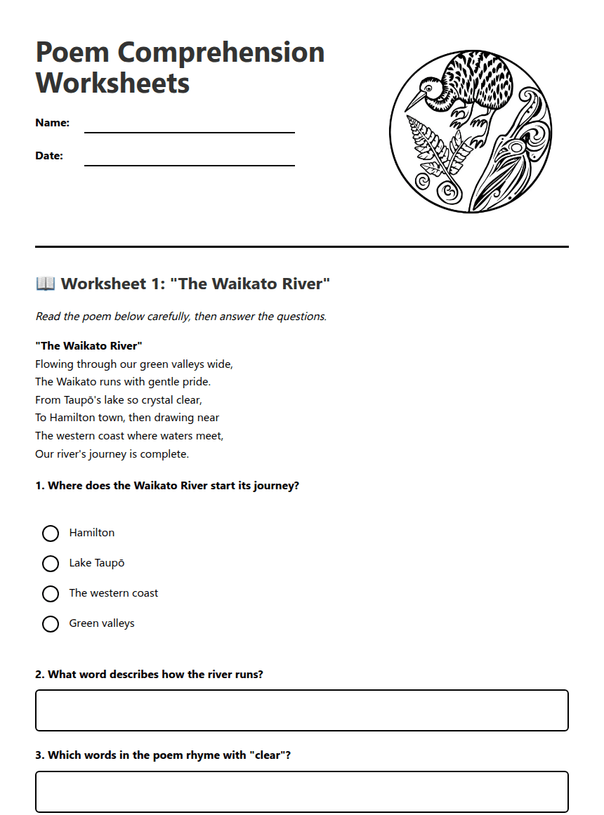Poem Comprehension Worksheets worksheet preview