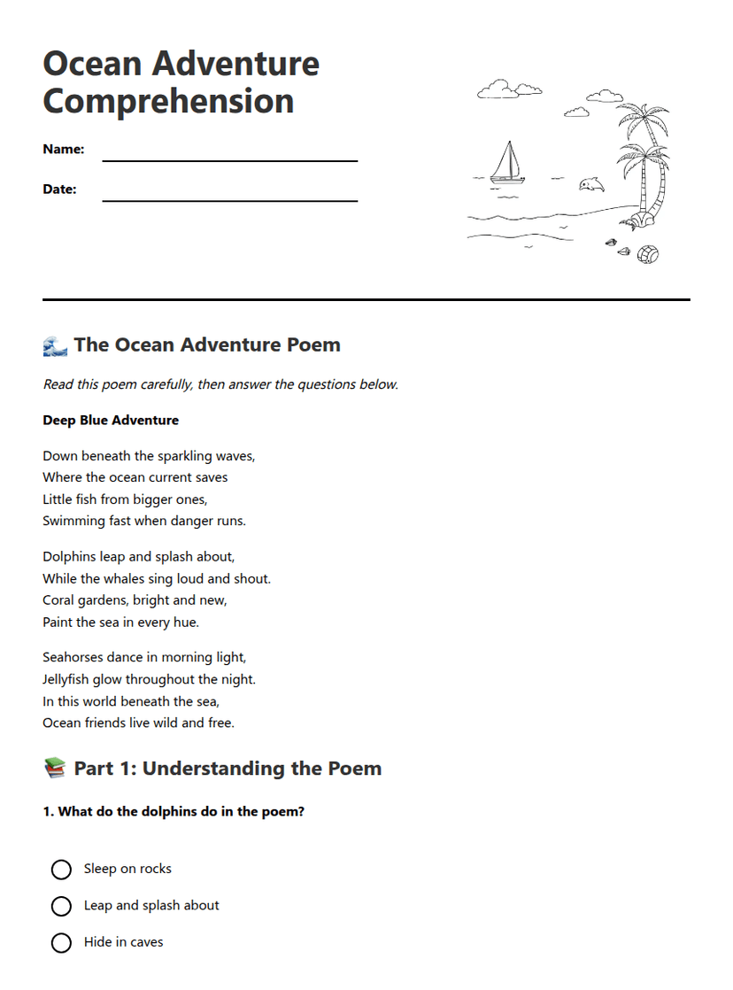 Ocean Adventure Comprehension