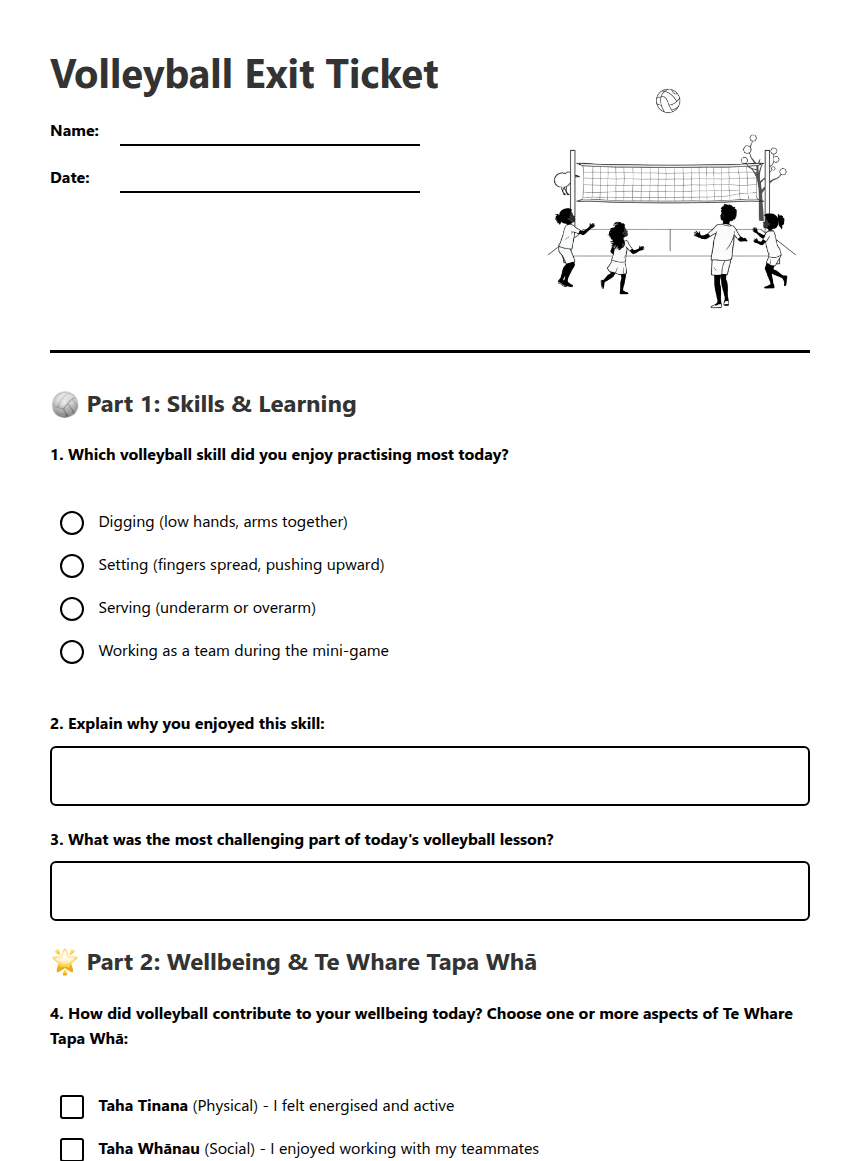 Volleyball Exit Ticket worksheet preview