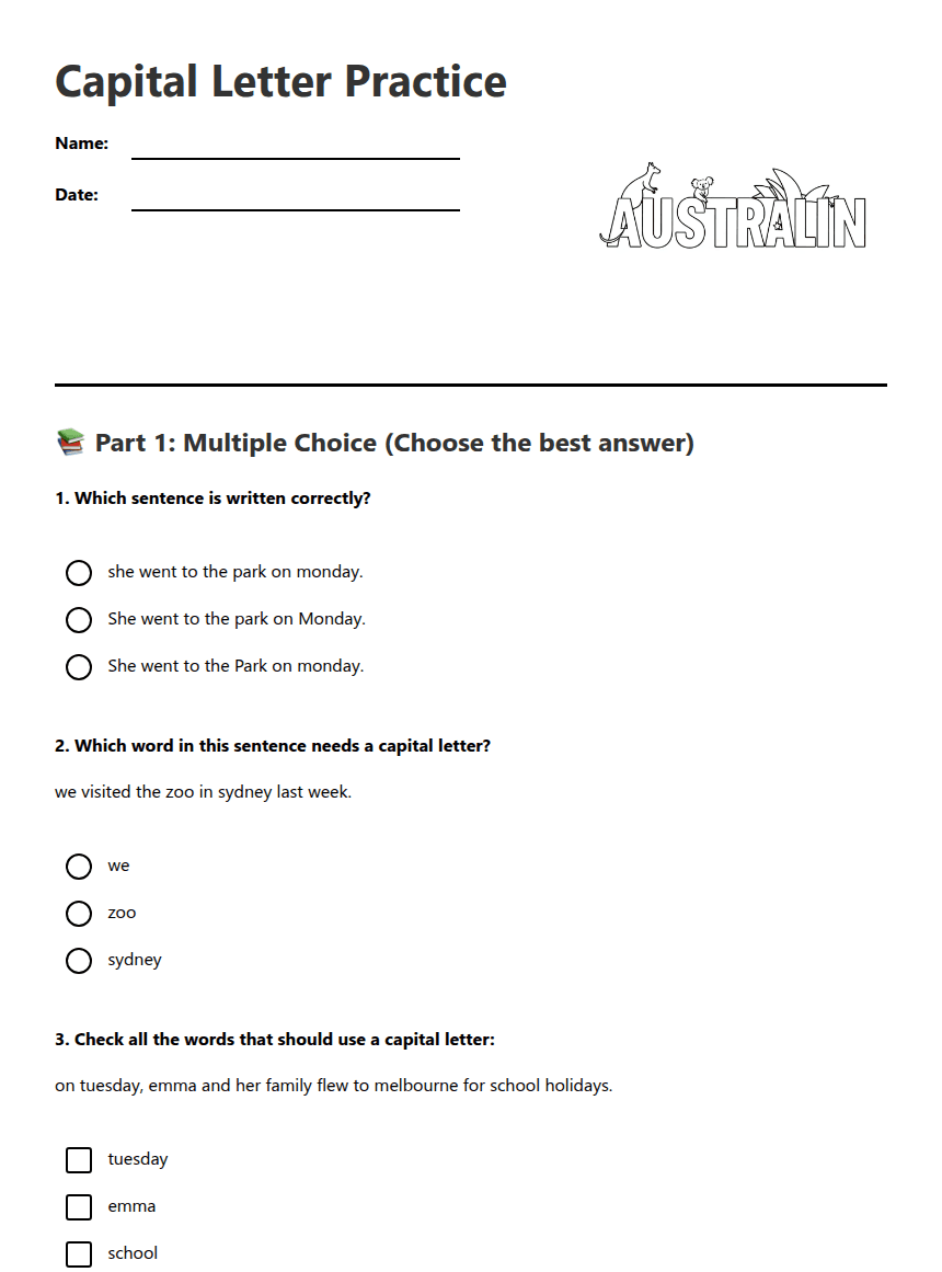 Capital Letter Practice worksheet preview