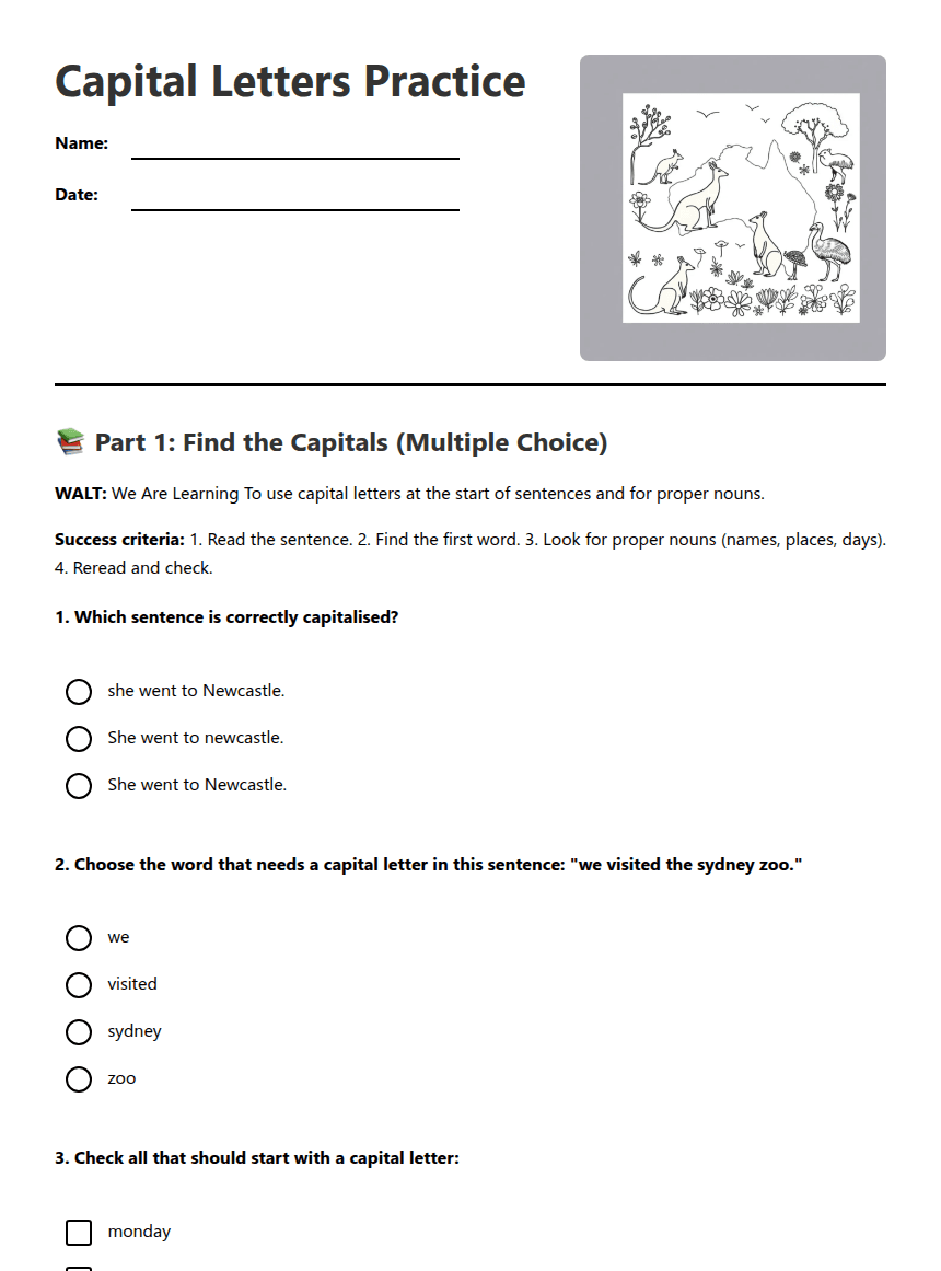 Capital Letters Practice worksheet preview