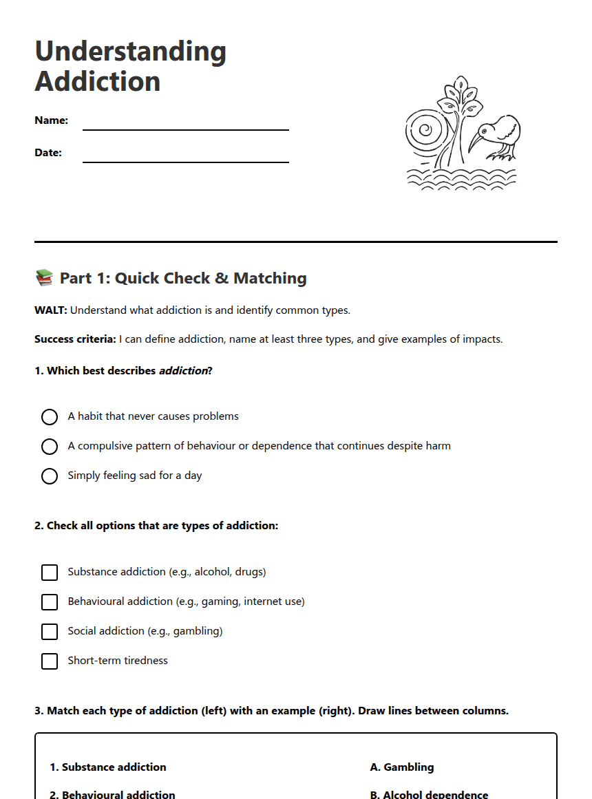 Understanding Addiction worksheet preview