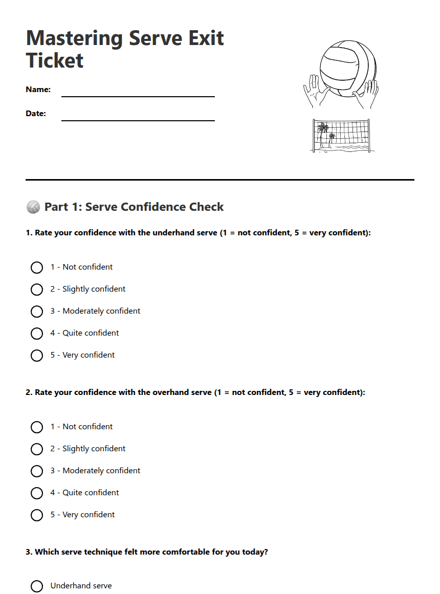 Mastering Serve Exit Ticket worksheet preview