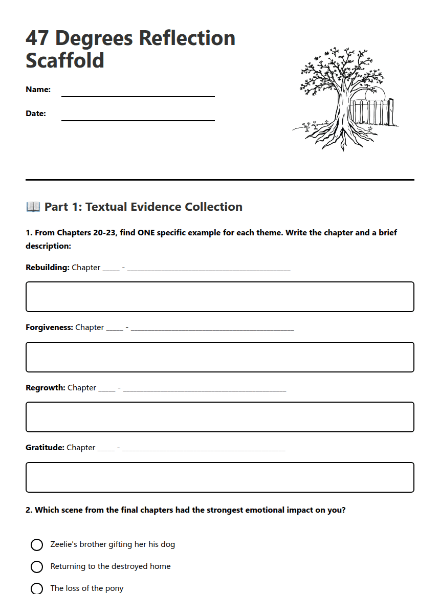 47 Degrees Reflection Scaffold worksheet preview