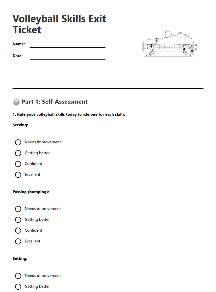Volleyball Skills Exit Ticket