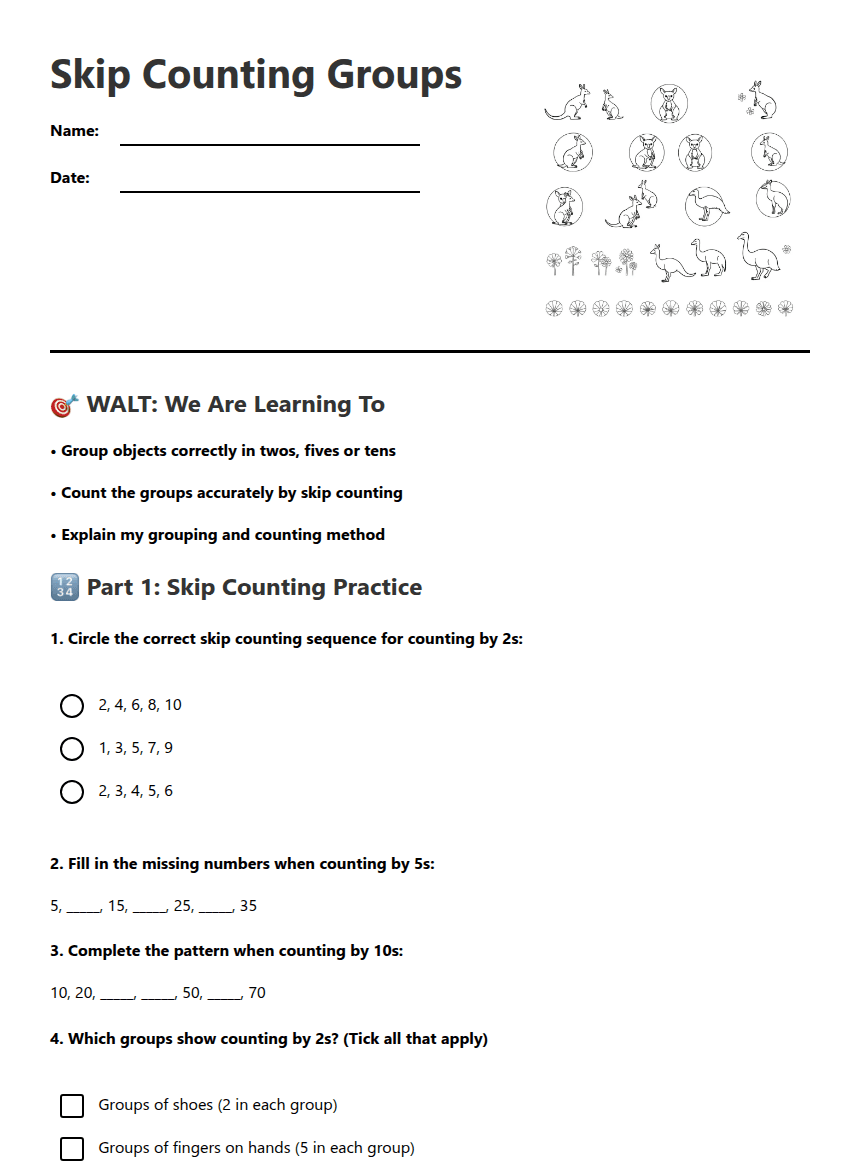 Skip Counting Groups worksheet preview