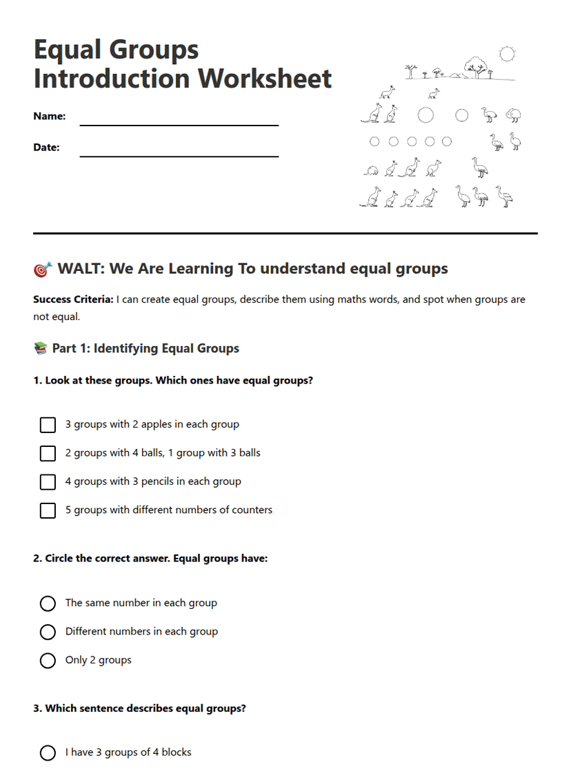 Equal Groups Introduction Worksheet