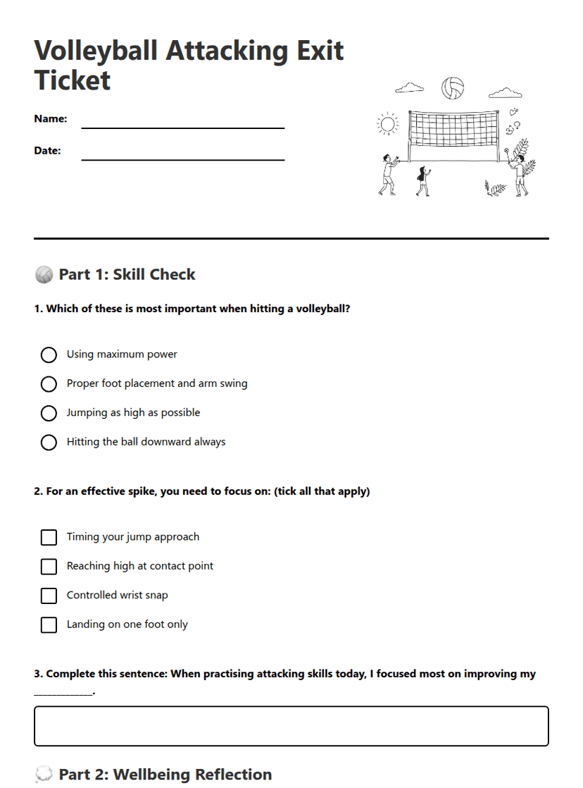 Volleyball Attacking Exit Ticket