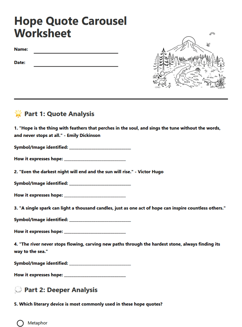 Hope Quote Carousel Worksheet