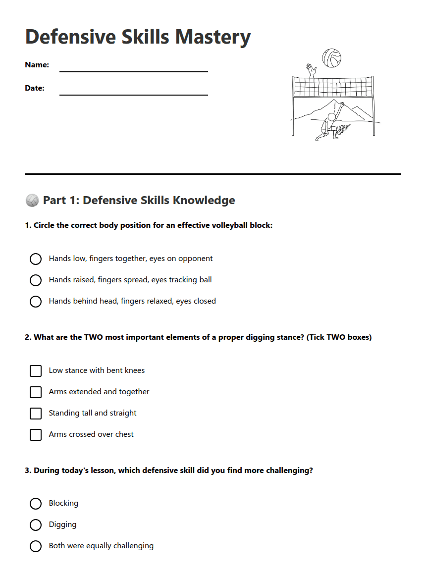 Defensive Skills Mastery worksheet preview