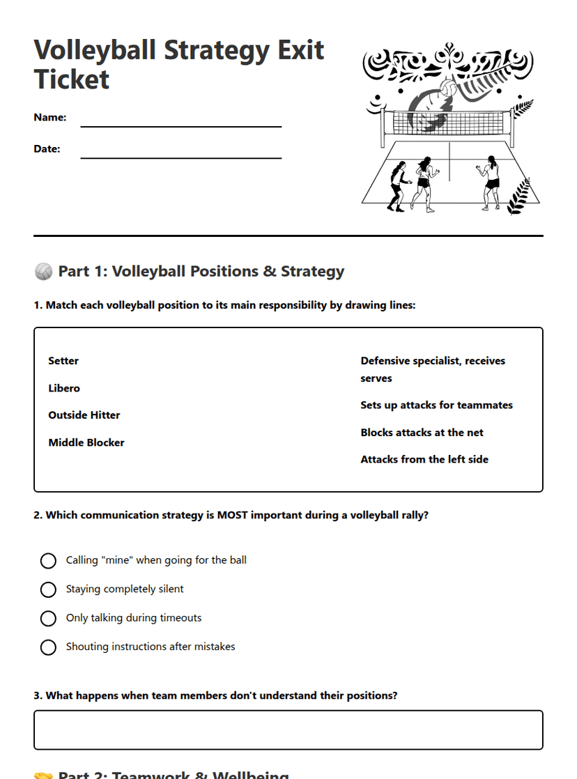 Volleyball Strategy Exit Ticket