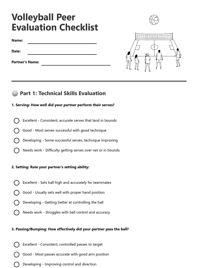 Volleyball Peer Evaluation Checklist