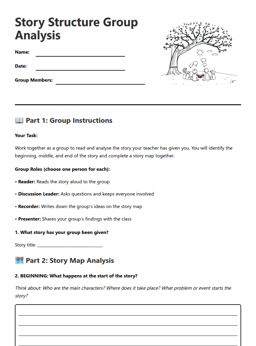 Story Structure Group Analysis worksheet preview