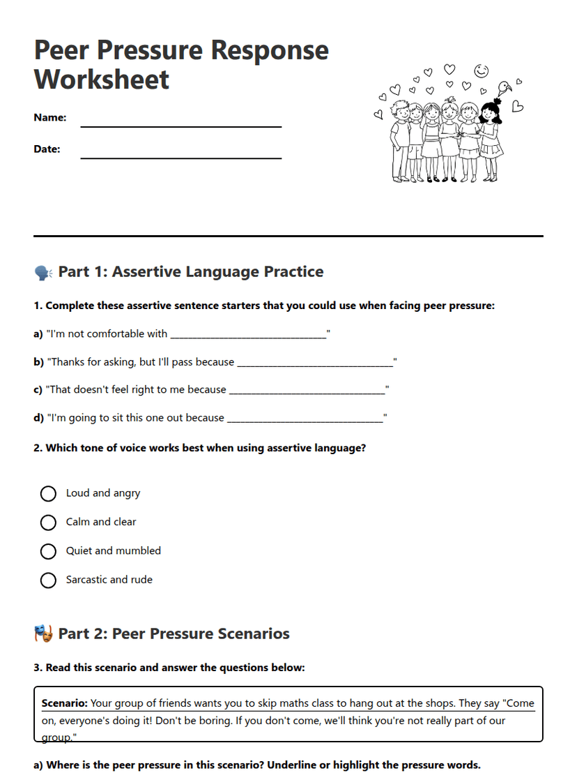 Peer Pressure Response Worksheet