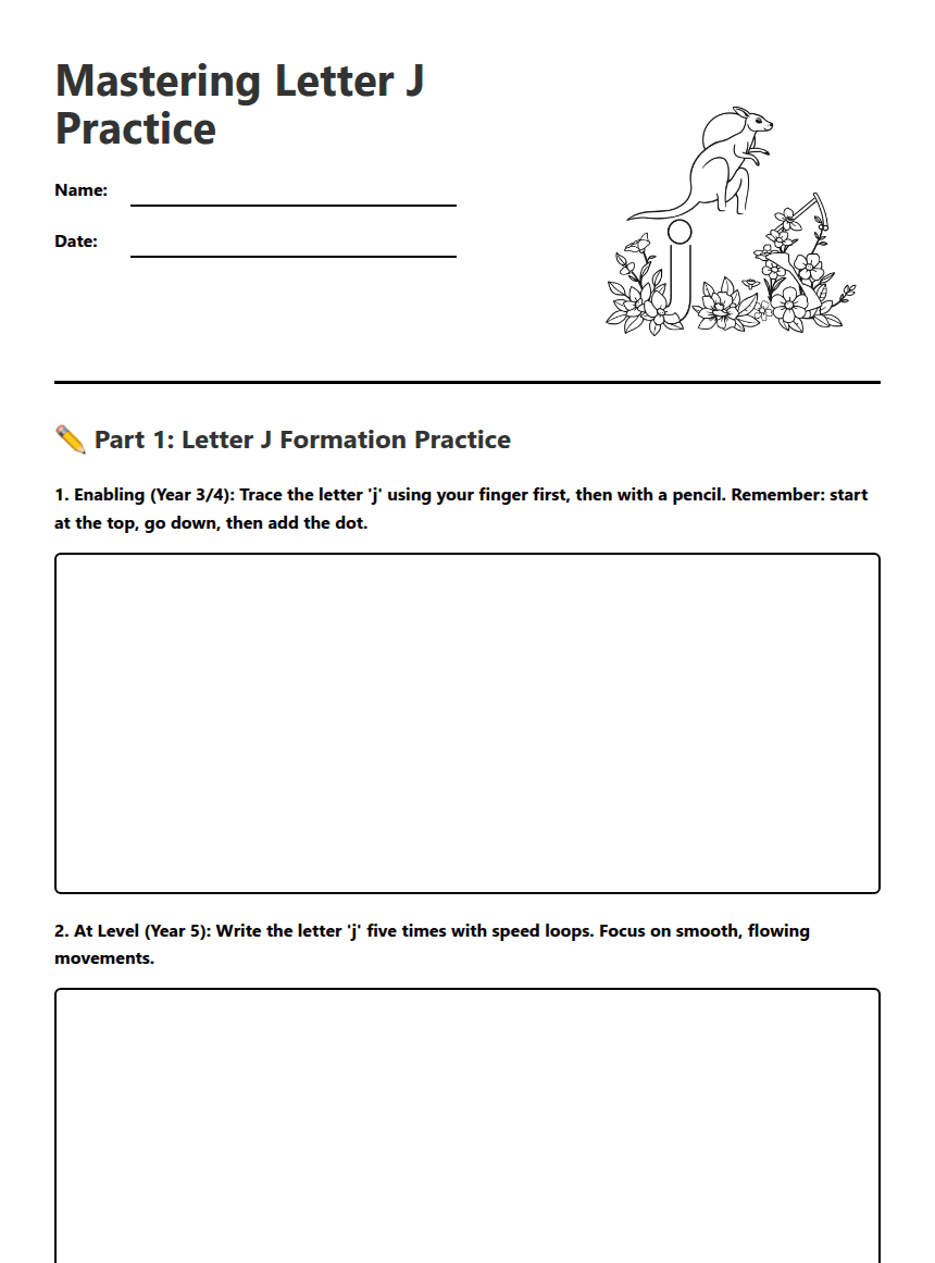 Mastering Letter J Practice worksheet preview