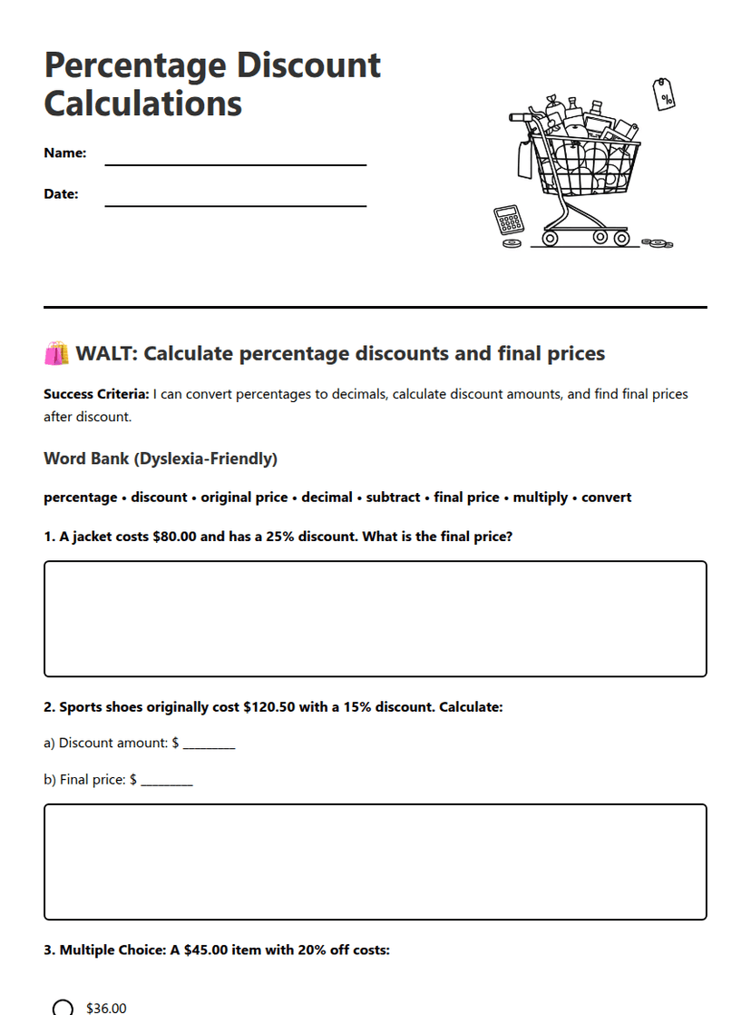 Percentage Discount Calculations
