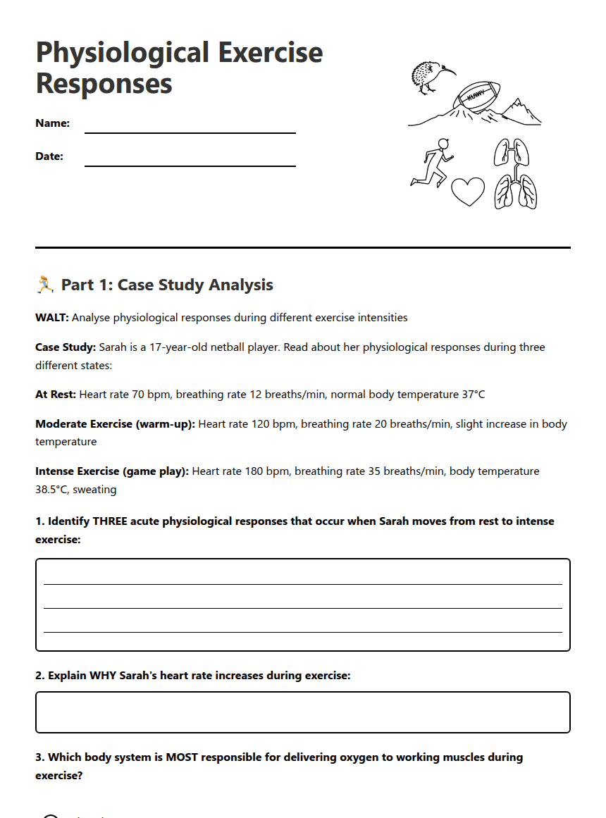 Physiological Exercise Responses worksheet preview