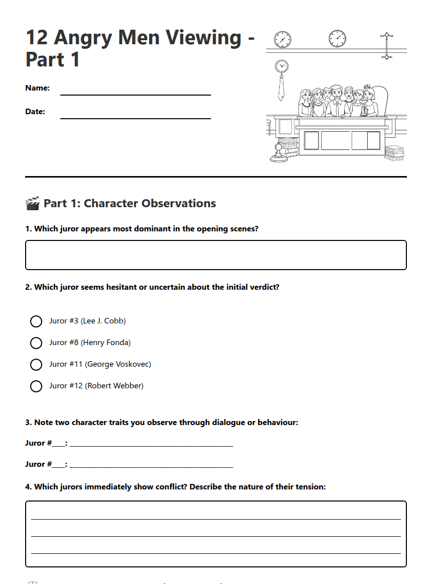 12 Angry Men Viewing worksheet preview