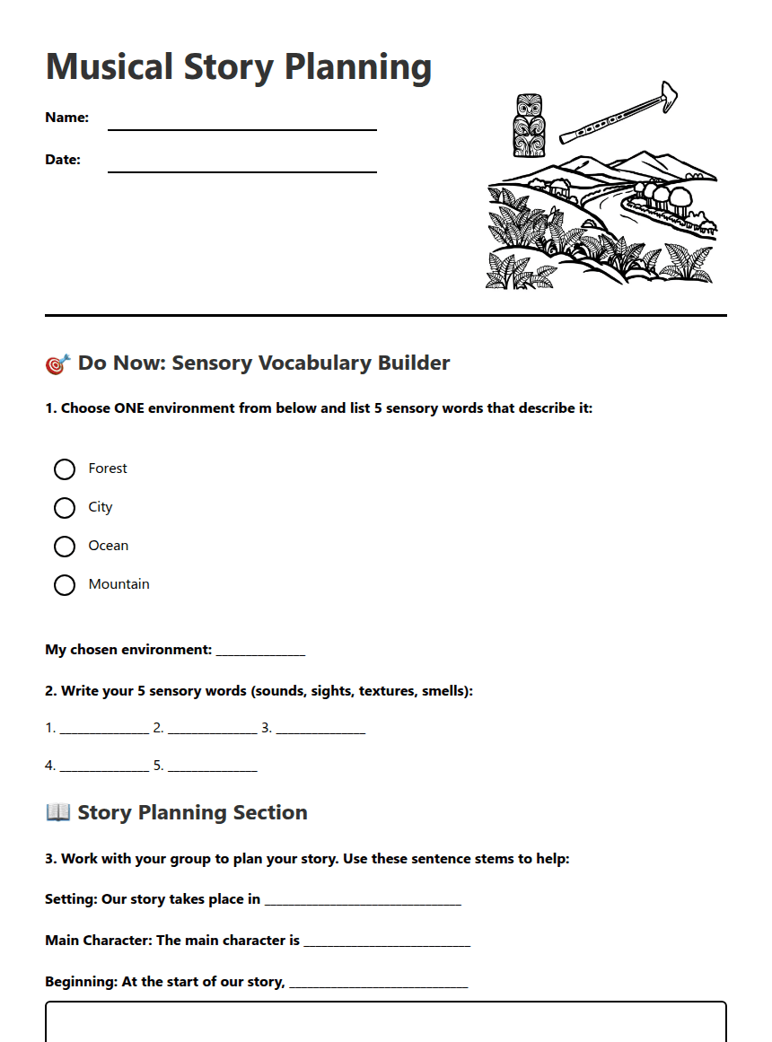 Musical Story Planning worksheet preview