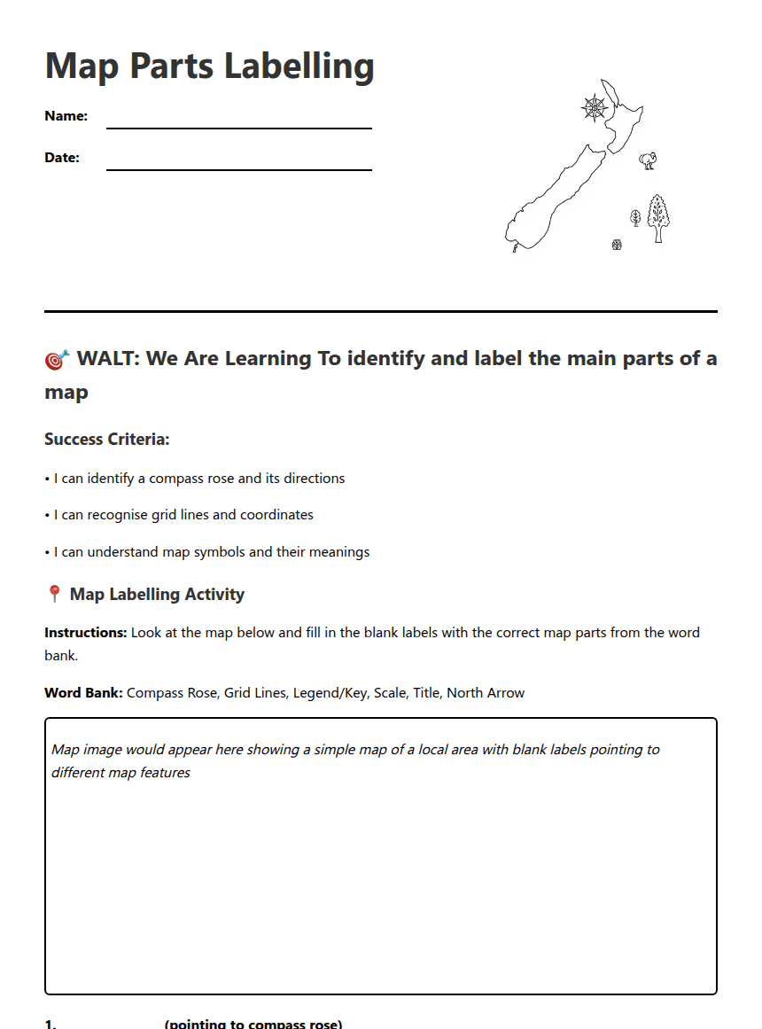 Map Parts Labeling worksheet preview