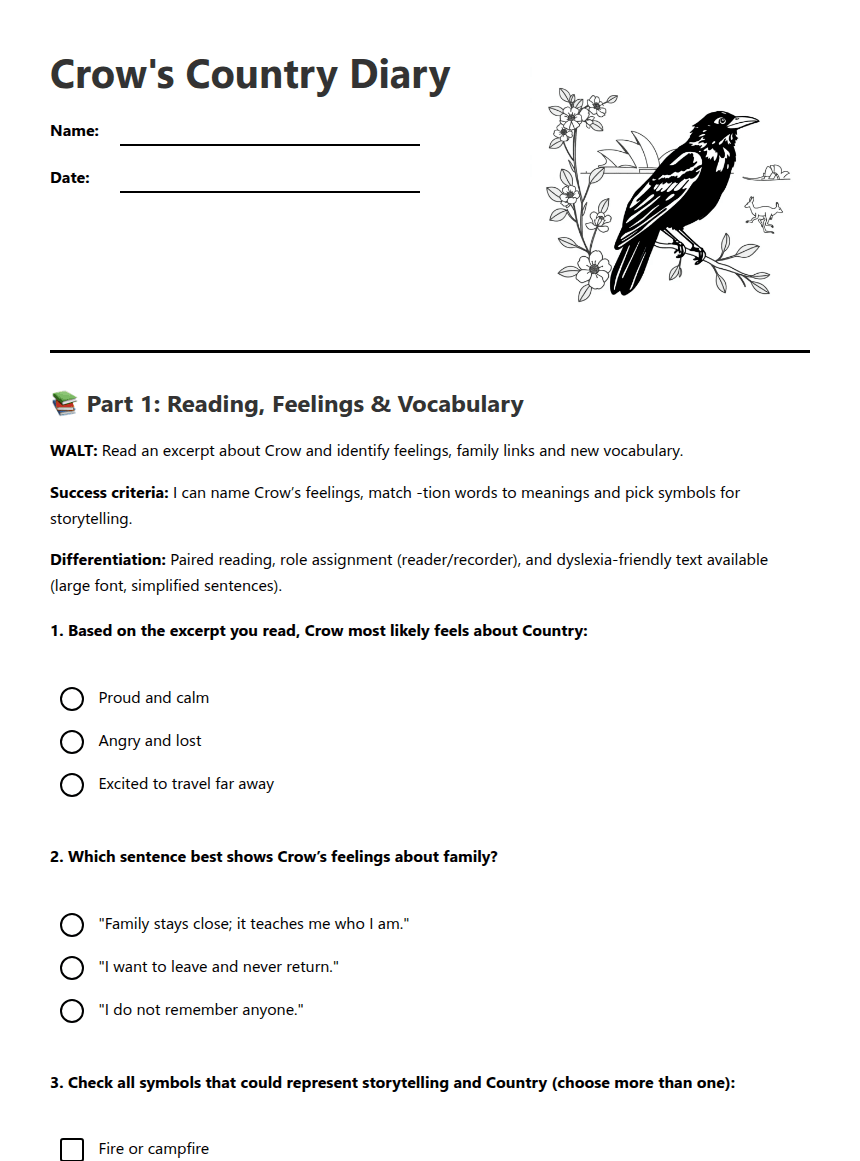 Crow's Country Diary worksheet preview
