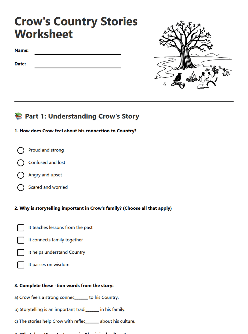 Crow's Country Stories Worksheet