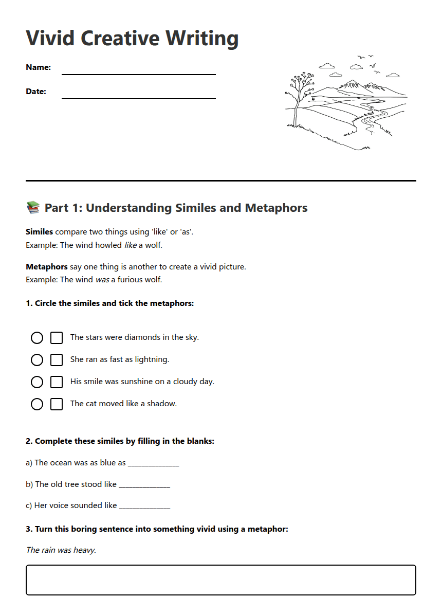 Vivid Creative Writing worksheet preview