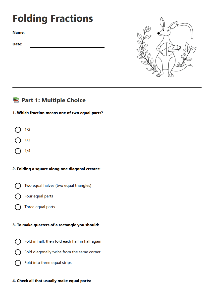 Folding Fractions worksheet preview