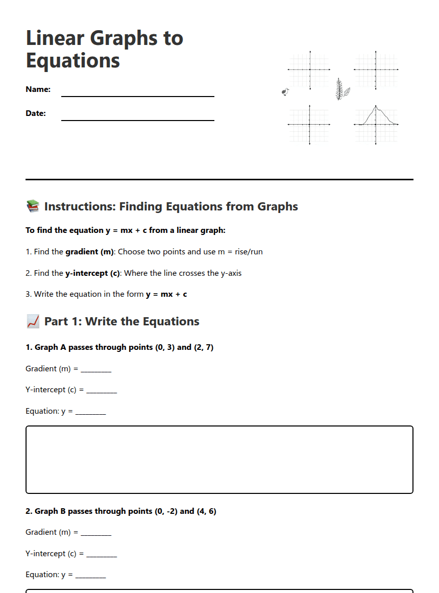 Linear Graphs to Equations worksheet preview