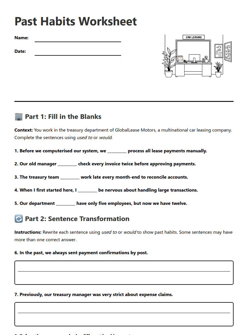 Past Habits Worksheet worksheet preview