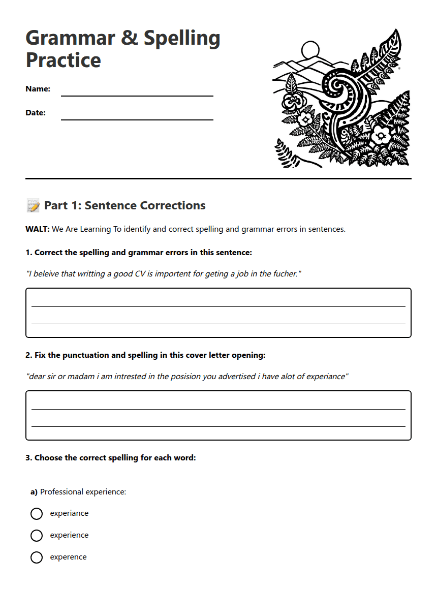 Grammar & Spelling Practice worksheet preview