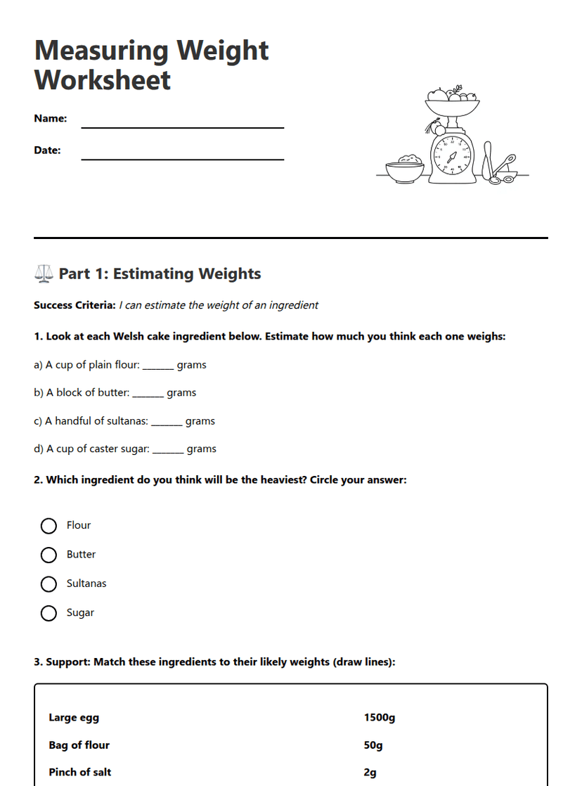 Measuring Weight Worksheet