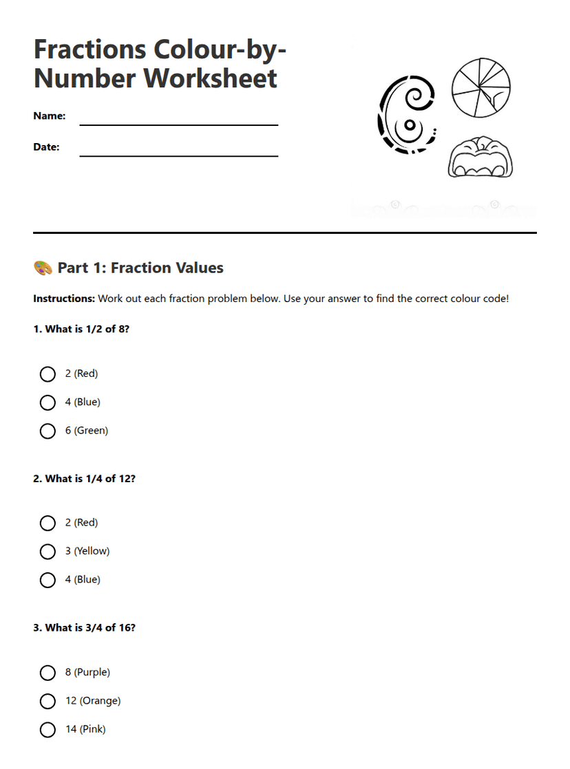 Fractions Color-by-Number Worksheet