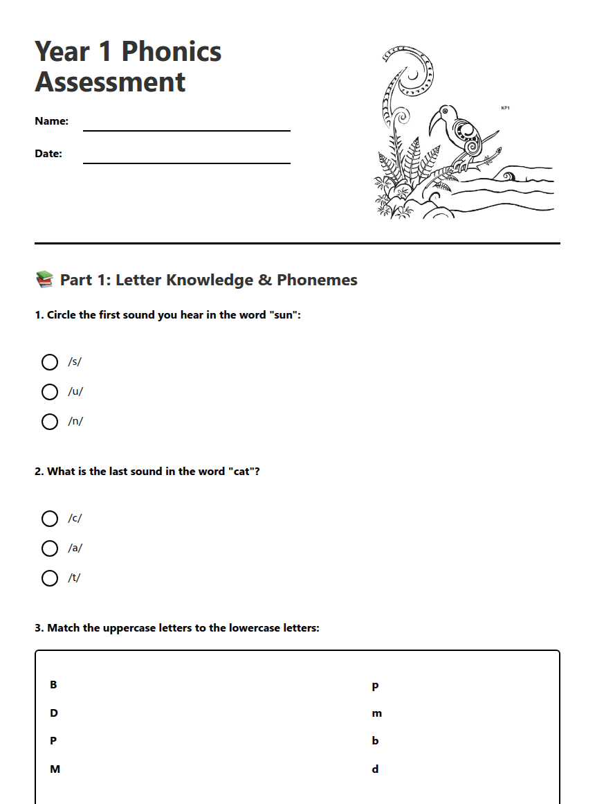Year 1 Phonics Assessment worksheet preview