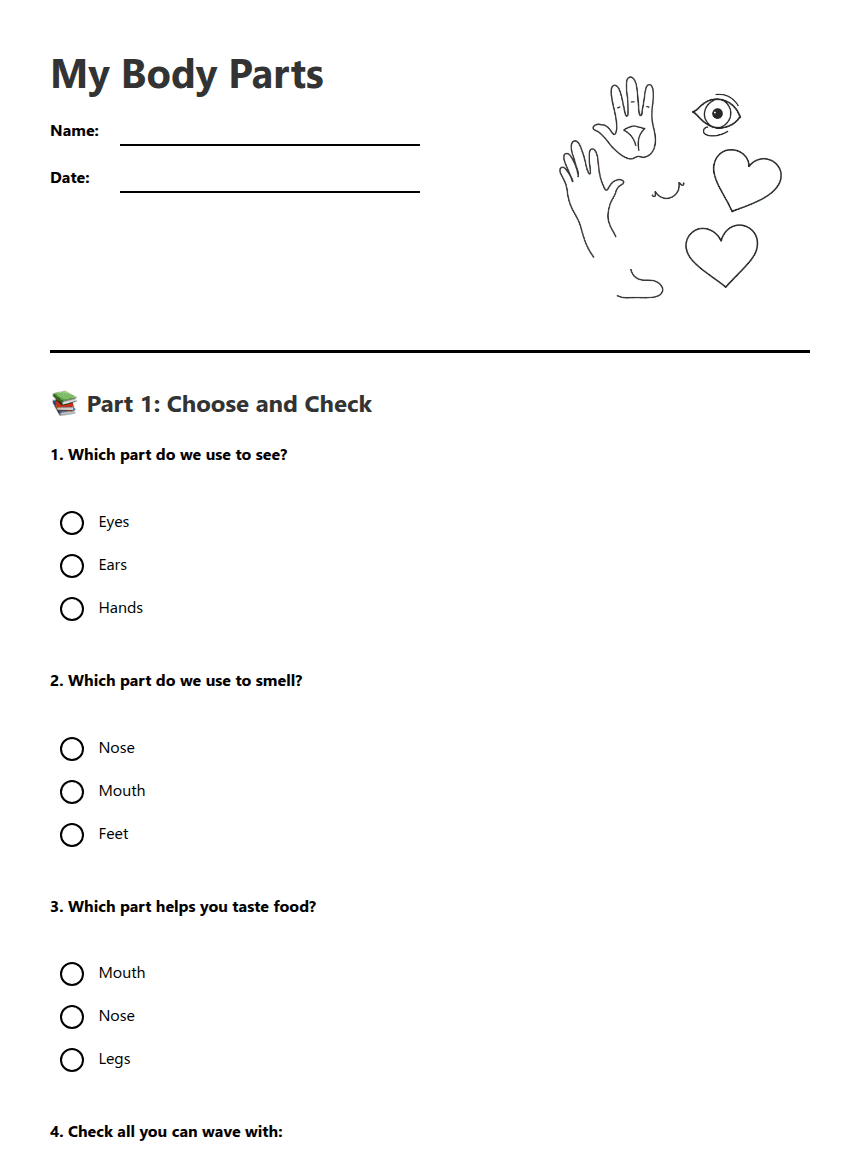 My Body Parts worksheet preview
